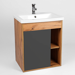 Viant Тумба под раковину Бостон 50 подвесная графит/дуб вотан – фотография-3